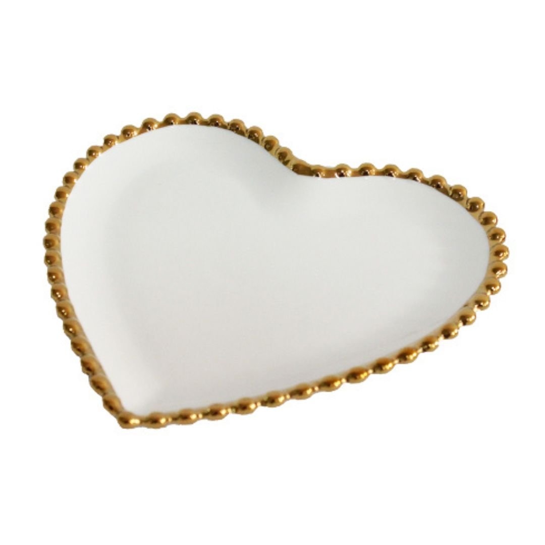 Prato Coração Bolinhas Dourada 20cm - Ela Decora