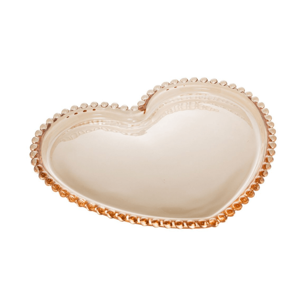 Prato Cristal Coração Pearl Bolinha Âmbar - 20 cm - Ela Decora