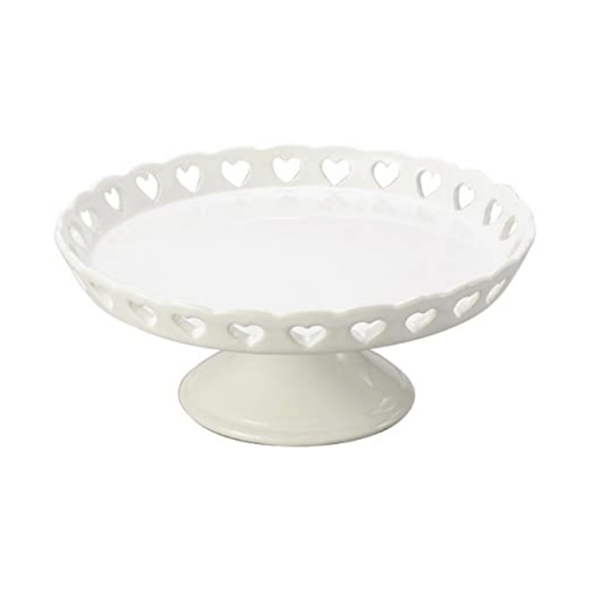 Prato de Bolo Decorativo de Cerâmica Detalhes em Coração Branco - 20,5 cm - Ela Decora