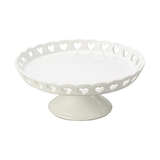 Prato de Bolo Decorativo de Cerâmica Detalhes em Coração Branco - 20,5 cm - Ela Decora