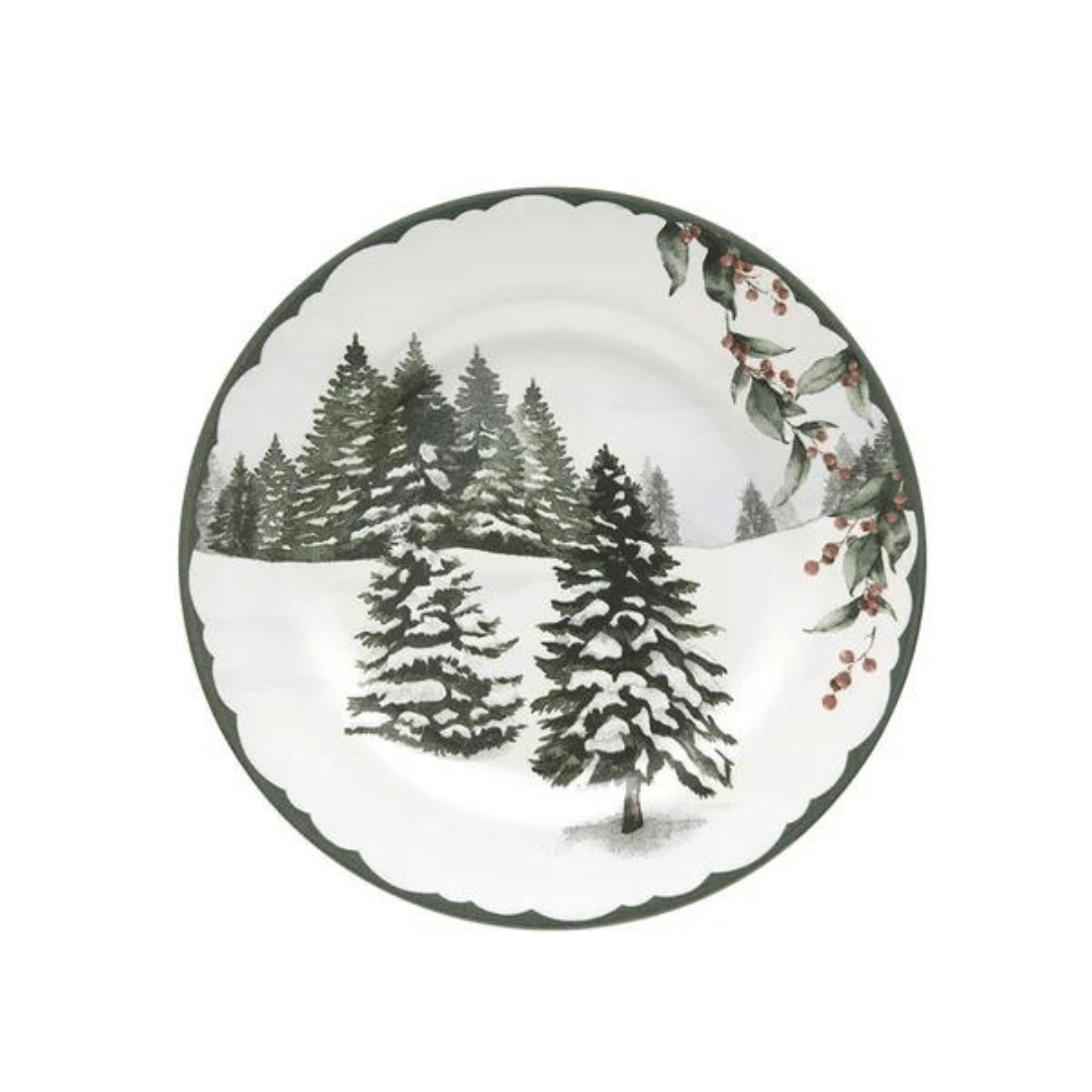 Prato de Sobremesa Aquarelle Bosque Pinheiro Natal 20,5cm - Ela Decora