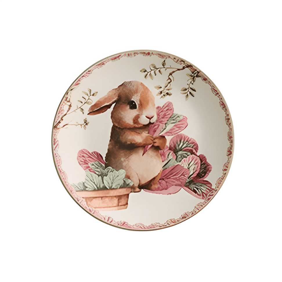 Prato de Sobremesa Cerâmica Coelho da Páscoa 20 cm Magica - Ela Decora