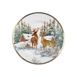 Prato de Sobremesa Estampa Renas Natal Filete Ouro 19,5cm - Ela Decora