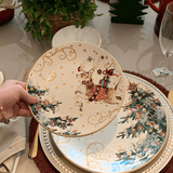 Prato de Sobremesa Fio de Ouro Rena Natal Christmas Day 20cm - Ela Decora