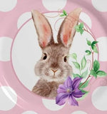 Prato de Sobremesa Páscoa Coelha Amy Poa Rosa 19,5cm - Ela Decora