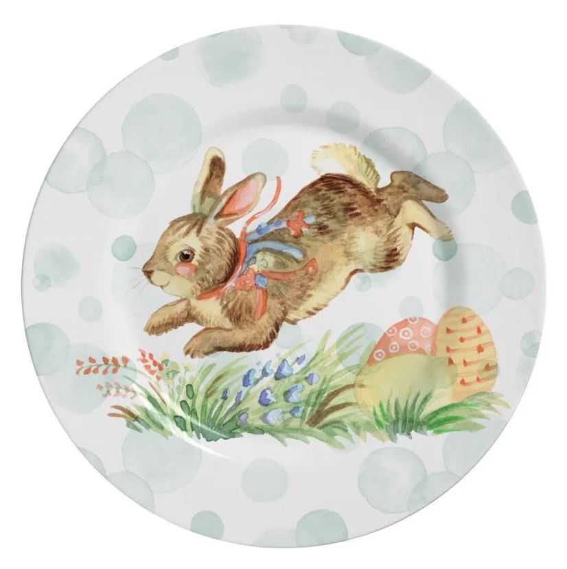 Prato de Sobremesa Páscoa Color Rabbits Coelho Verde 19,5 cm - Ela Decora