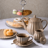 Prato de Sobremesa Porcelana Petala Areia Matt 20cm - Ela Decora
