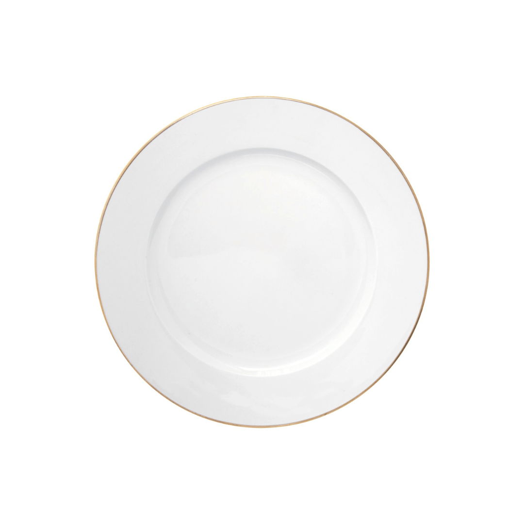 Prato de Sobremesa Royal Porcelana Branca e Borda Dourada 20cm - Ela Decora