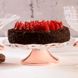 Prato De Vidro Para Bolo Base de Aço Louise Rose Gold Wolff - 31 x 14cm - Ela Decora