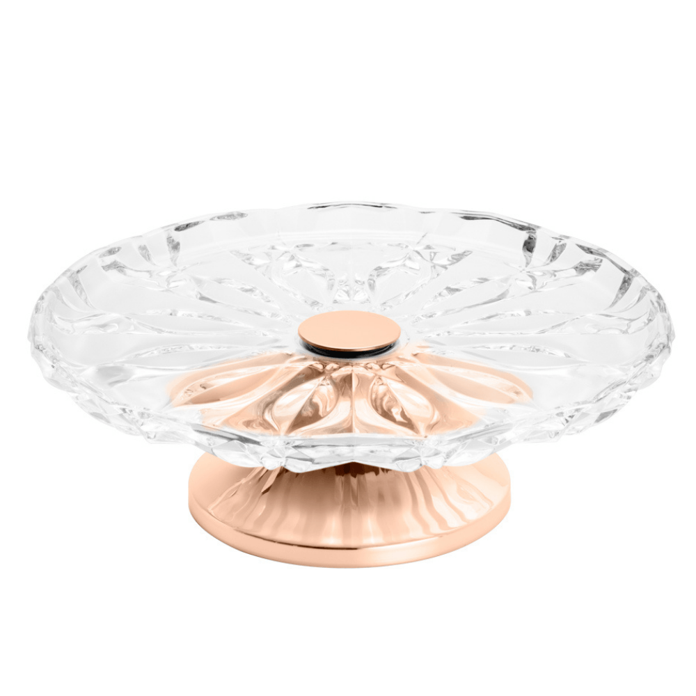 Prato De Vidro Para Bolo Base de Aço Louise Rose Gold Wolff - 31 x 14cm - Ela Decora