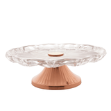 Prato De Vidro Para Bolo Base de Aço Louise Rose Gold Wolff - 31 x 14cm - Ela Decora