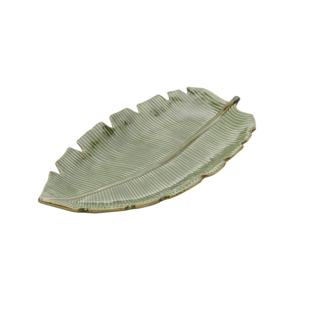 Prato Decorativo Cerâmica Folha de Banana Leaf Verde 29 cm - Ela Decora