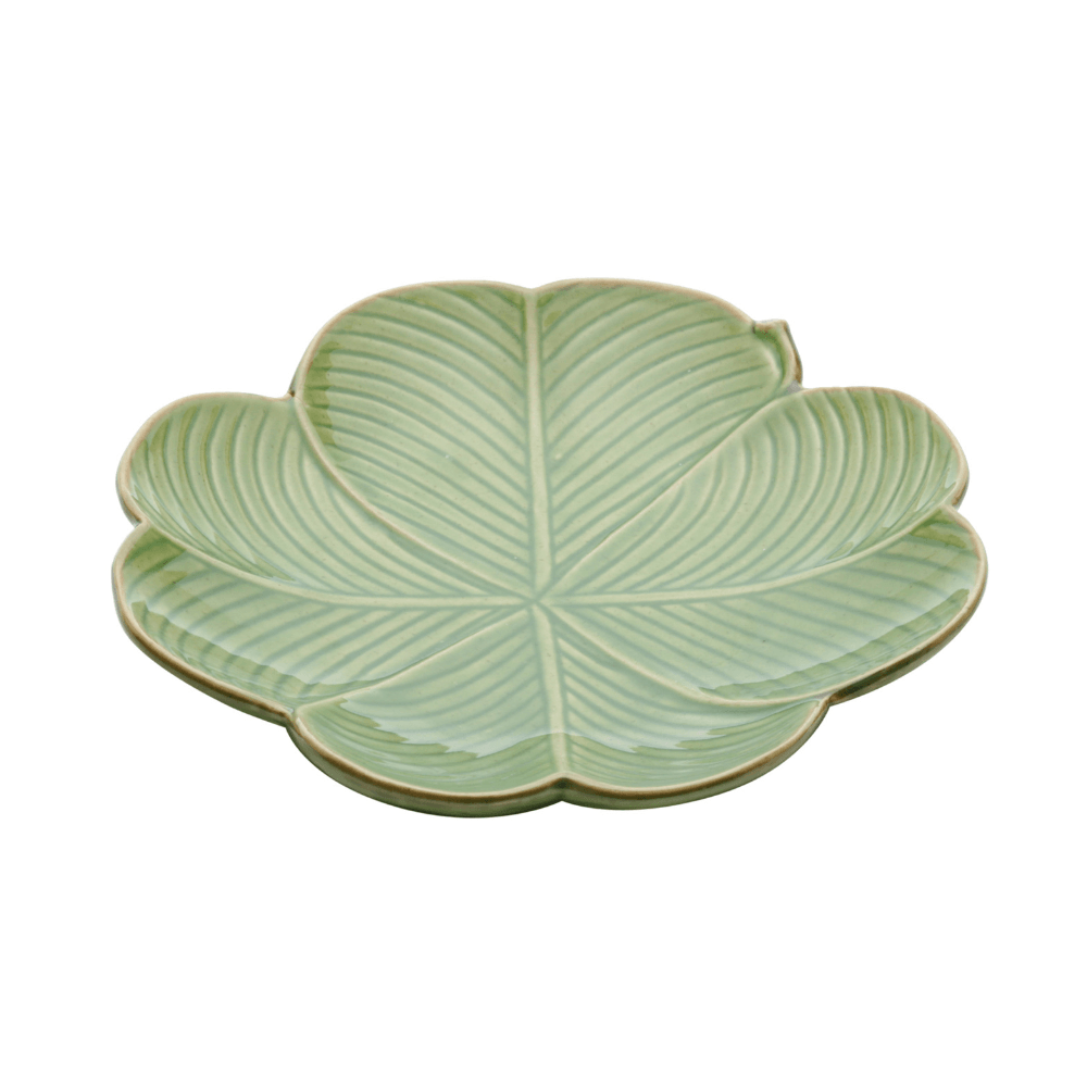 Prato Decorativo Travessa de Cerâmica Banana Leaf Folha Trevo Verde 27cm - Ela Decora