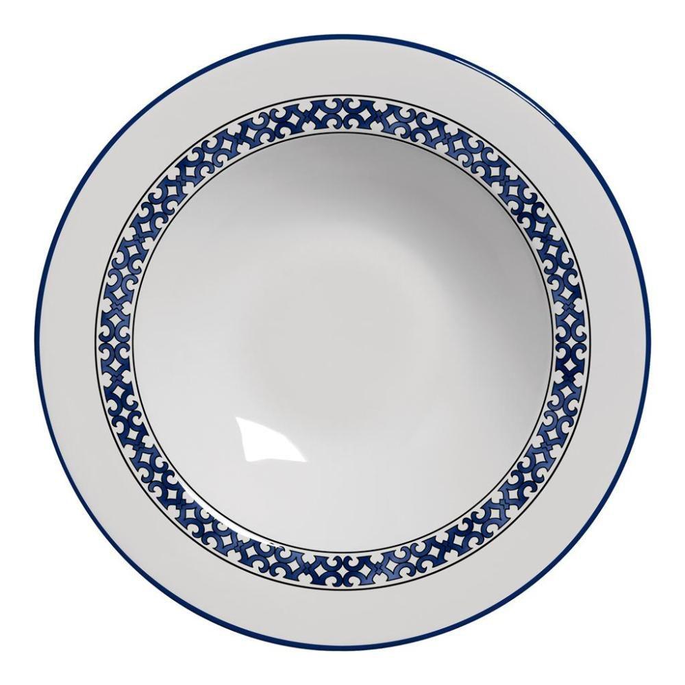 Prato Fundo Capri Azul e Branco Cerâmica 24,5cm - Ela Decora