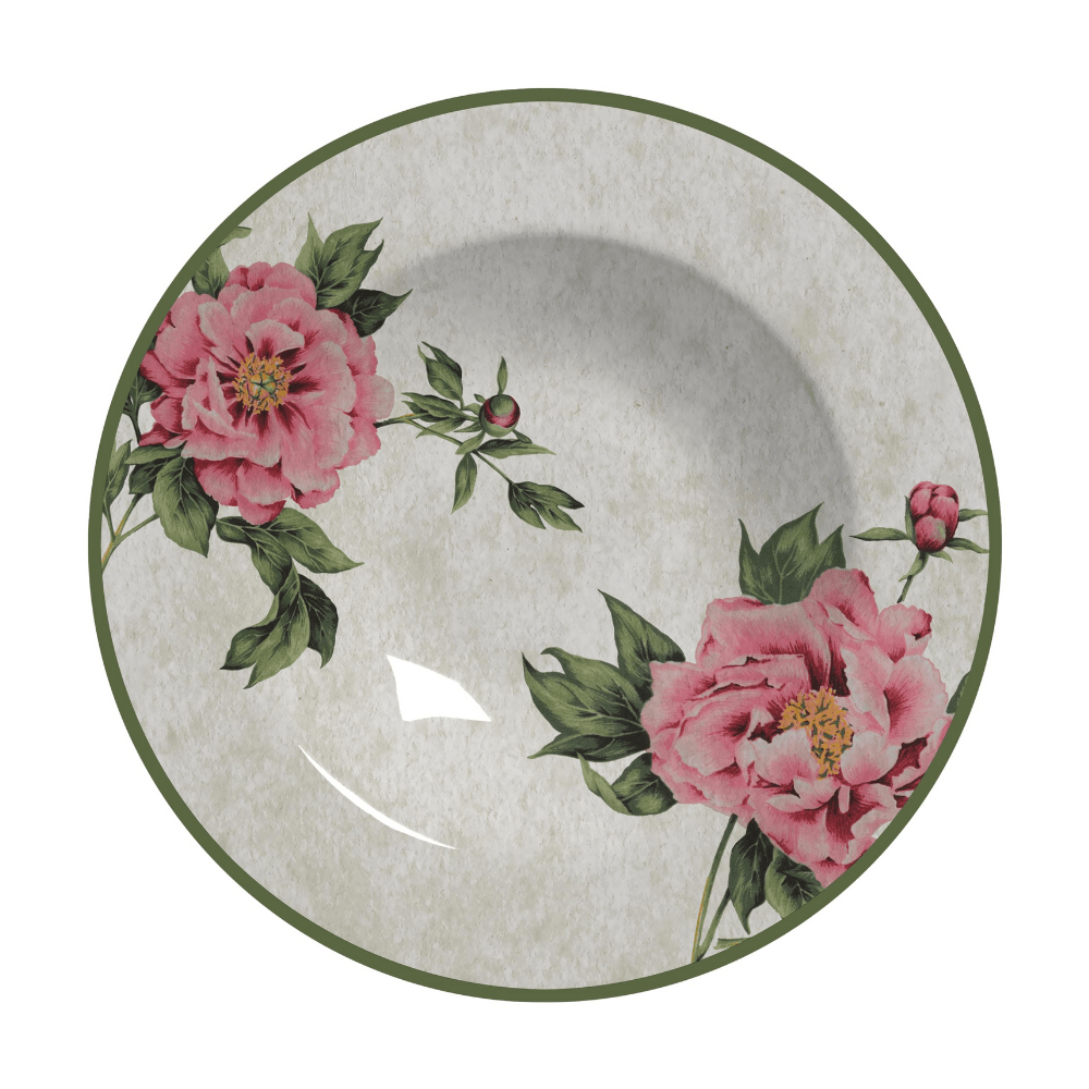 Prato Fundo Peônia Cerâmica - 24,5 cm - Ela Decora