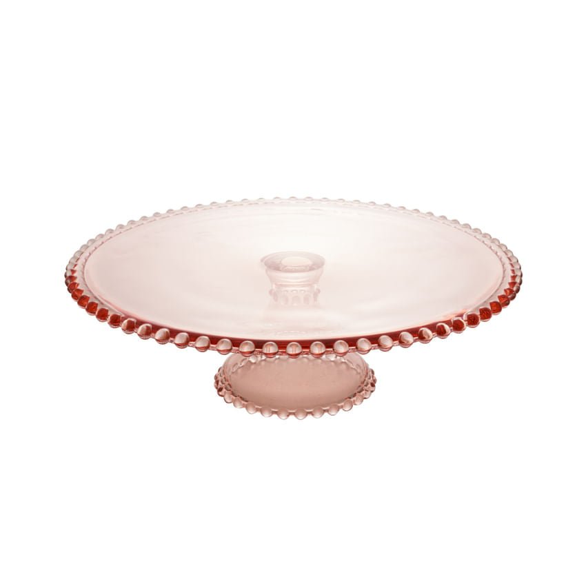 Prato para Bolo Boleira Cristal de Chumbo com Pé Pearl Rosa 31cm - Ela Decora