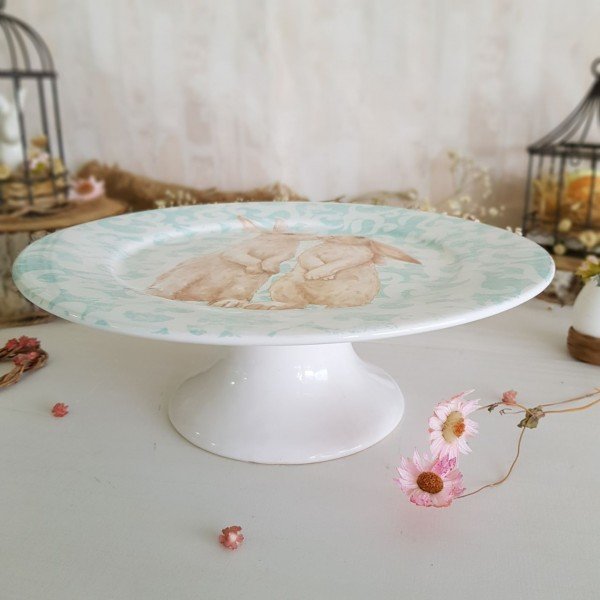 Prato para Bolo Sweet Easter Pascoa Branco e Verde 27cm - Ela Decora