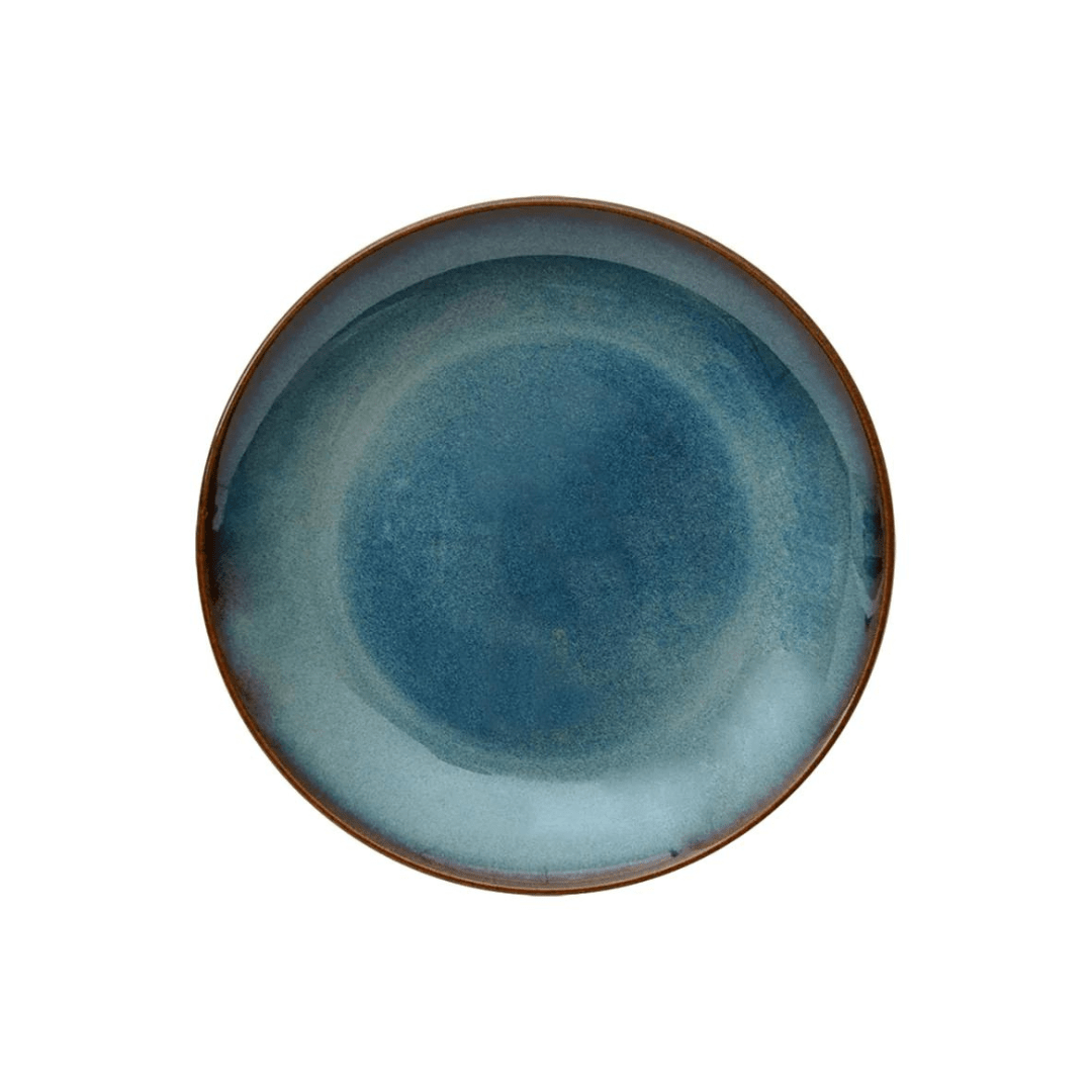Prato para Sobremesa Noir em Cerâmina Azul 20,5cm - Ela Decora