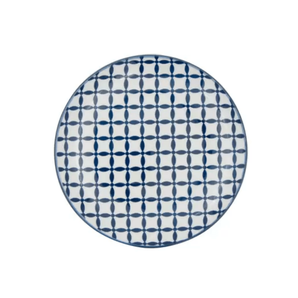 Prato Porcelana Geométrico Azul e Branco - 19,5 cm - Ela Decora