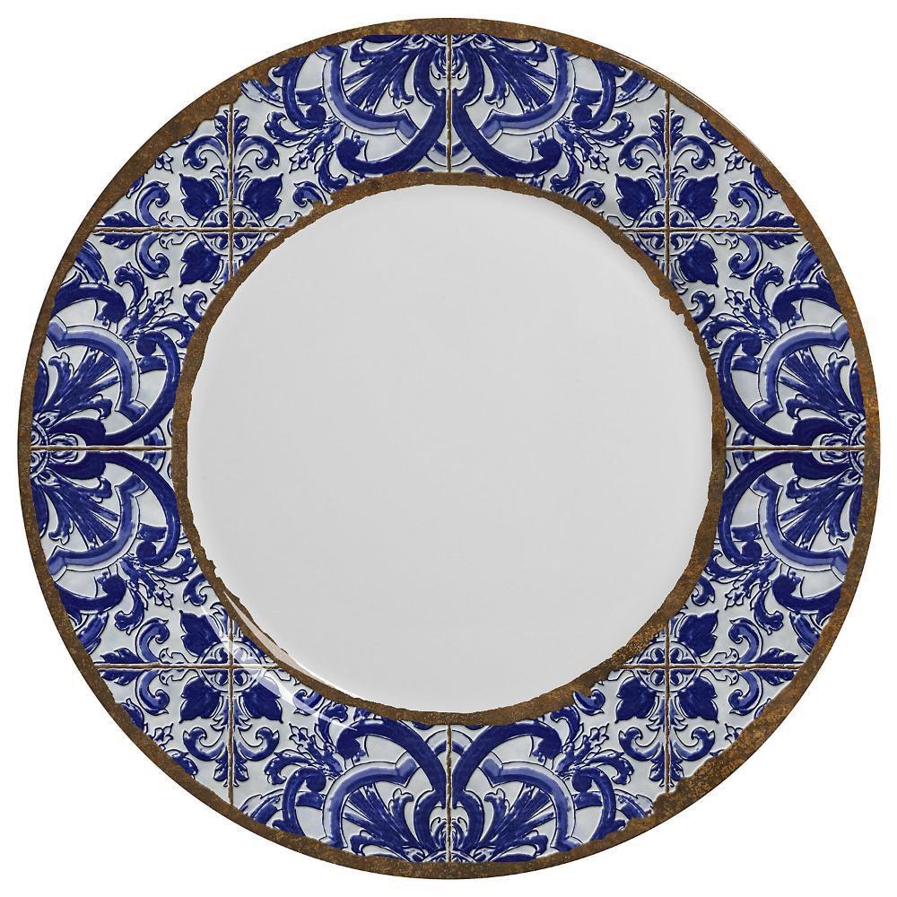 Prato Raso Coimbra Azul e Branco Cerâmica 28,5cm - Ela Decora