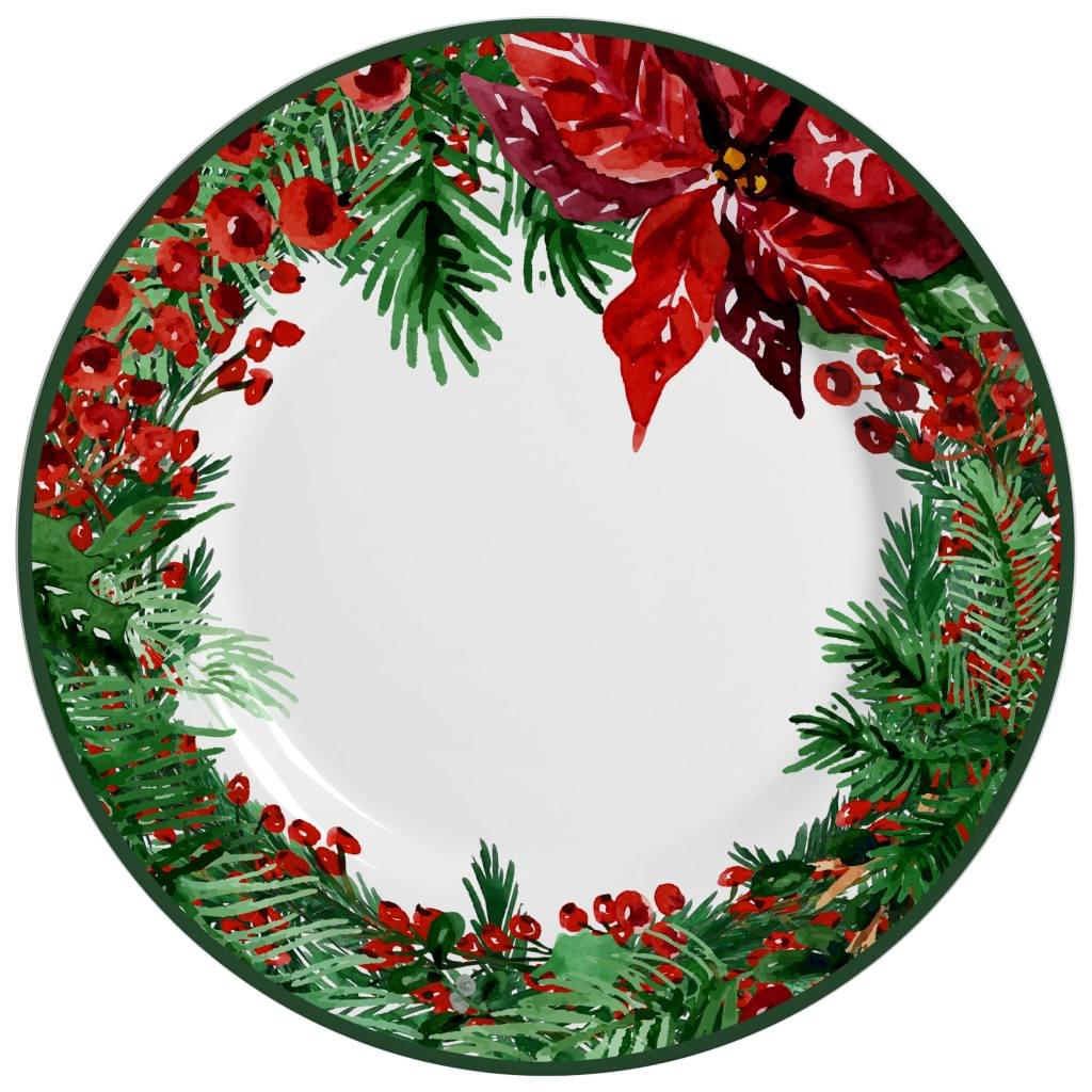 Prato Raso de Natal Estampa Verde e Vermelho - 28,5cm - Ela Decora
