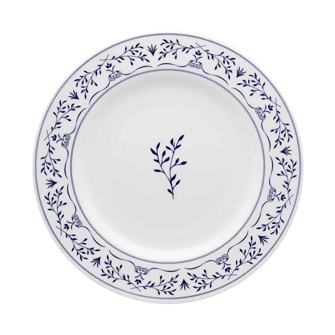 Prato Raso Ming Branco e Azul 28cm - Ela Decora