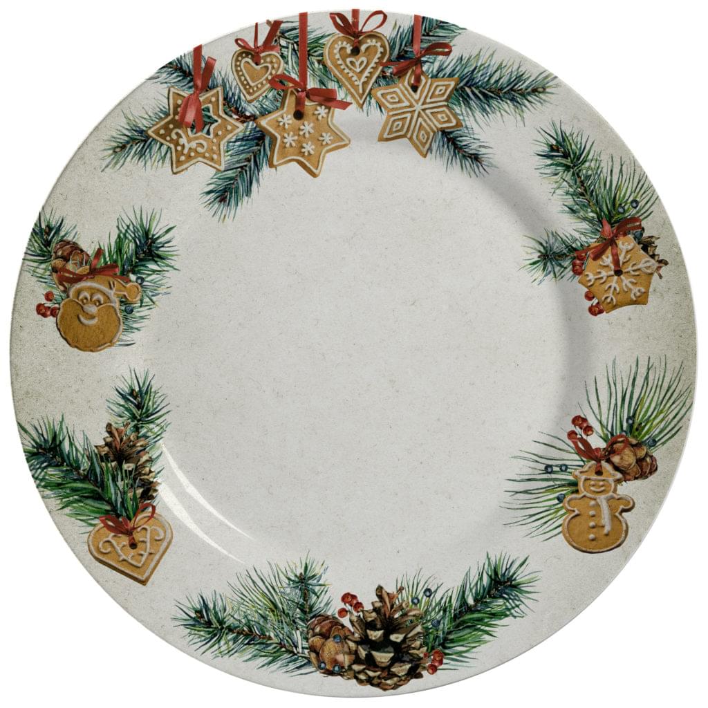 Prato Raso Natal Gingerbread Cerâmica 28,5cm - Ela Decora