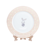 Prato Raso Pascoa com Coelho Branco e Rosa 27cm - Ela Decora