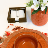 Prato Raso Porcelana Drops Laranja com Detalhe Metalizado - 27 cm - Ela Decora