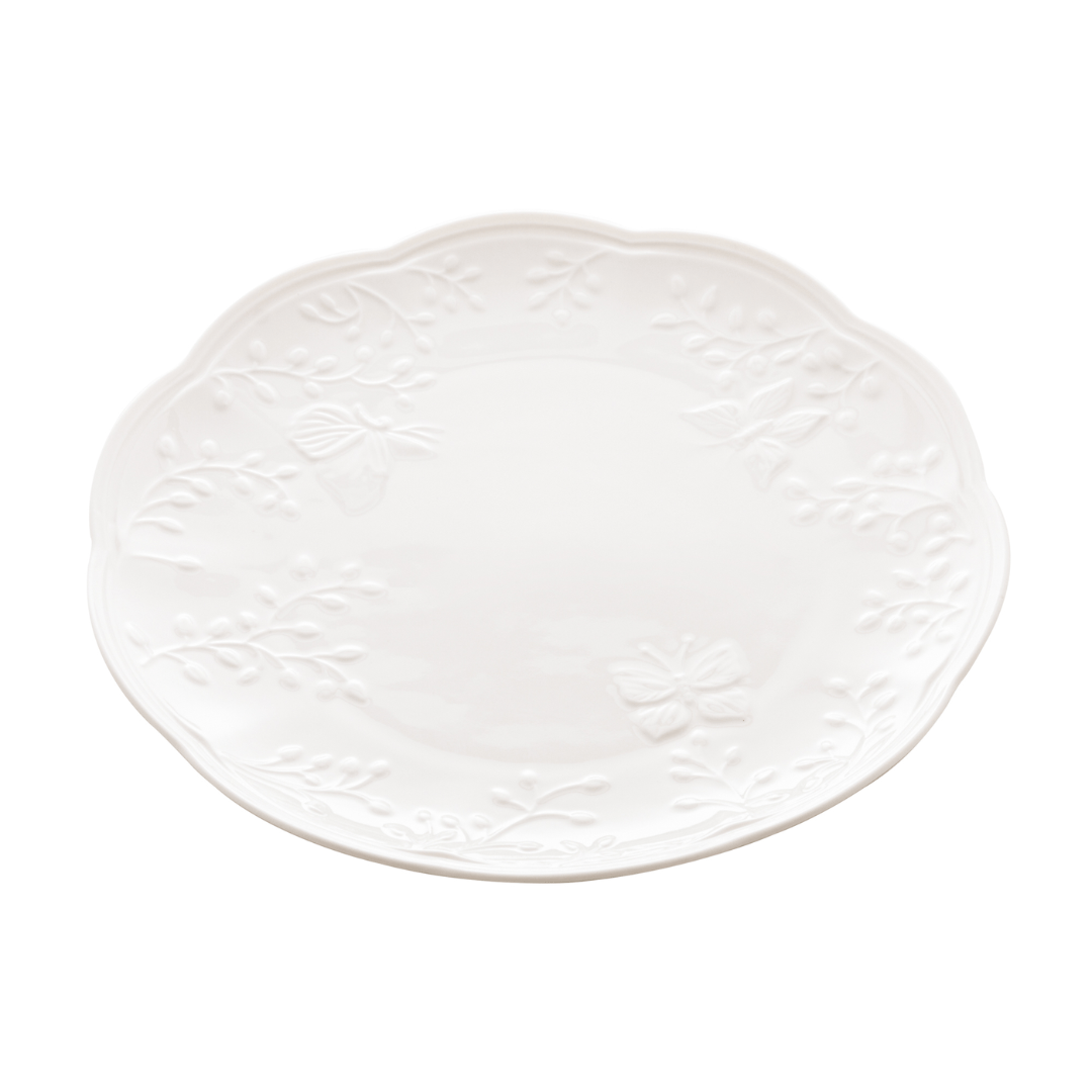 Prato Raso Porcelana New Bone Butterfly Flower 27cm - Ela Decora