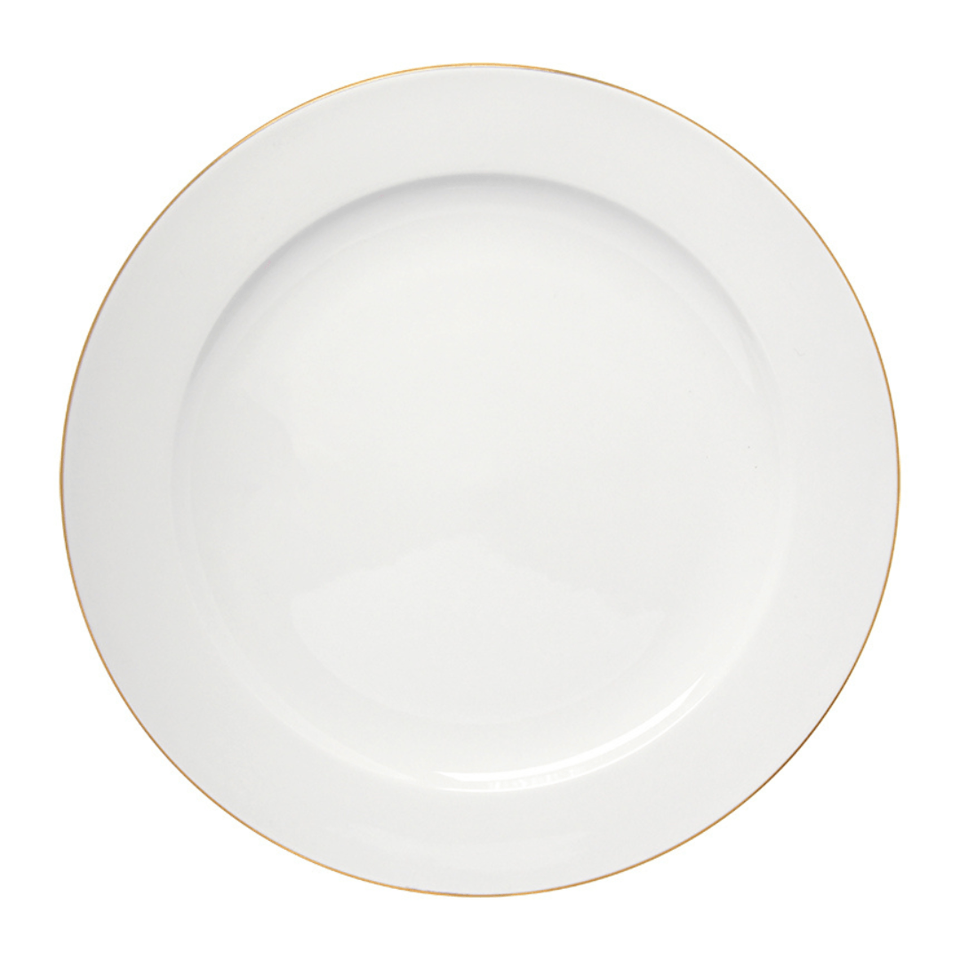 Prato Raso Royal Porcelana Branco e Borda Dourada 27cm - Ela Decora