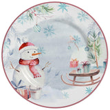 Prato Raso Snowman Boneco de Neve Natal Ceramica Borda Rosa - 28,5cm - Ela Decora