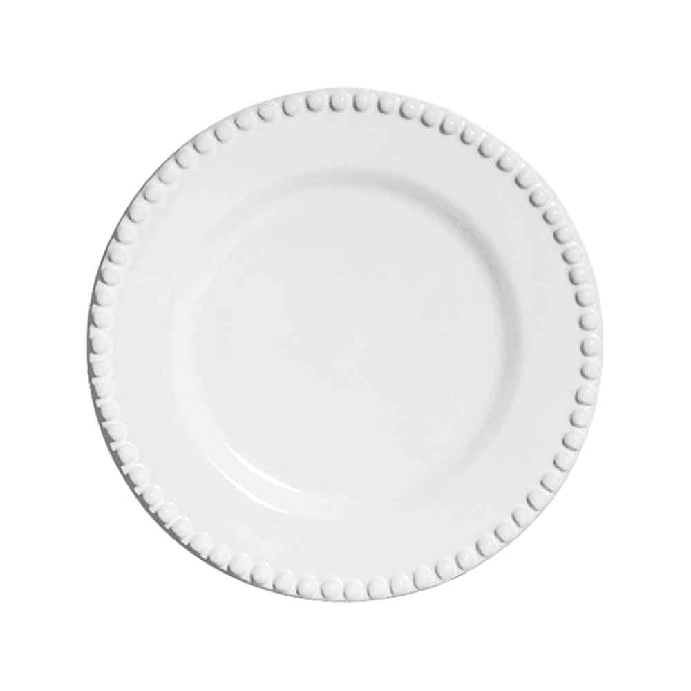 Prato Sobremesa Bolinha Branco 20cm - Ela Decora