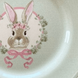 Prato Sobremesa Cerâmica Feldspática Páscoa Bunny Decor Verde - 19,5 cm - Ela Decora
