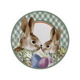 Prato Sobremesa Cerâmica Feldspática Páscoa Bunny Xadrez Verde - 19,5 cm - Ela Decora