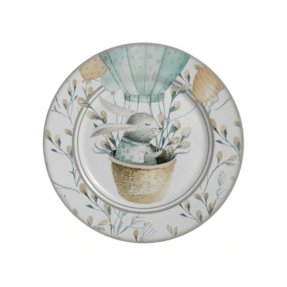 Prato Sobremesa Cerâmica Feldspática Páscoa Coelho Balão - 19,5 cm - Ela Decora
