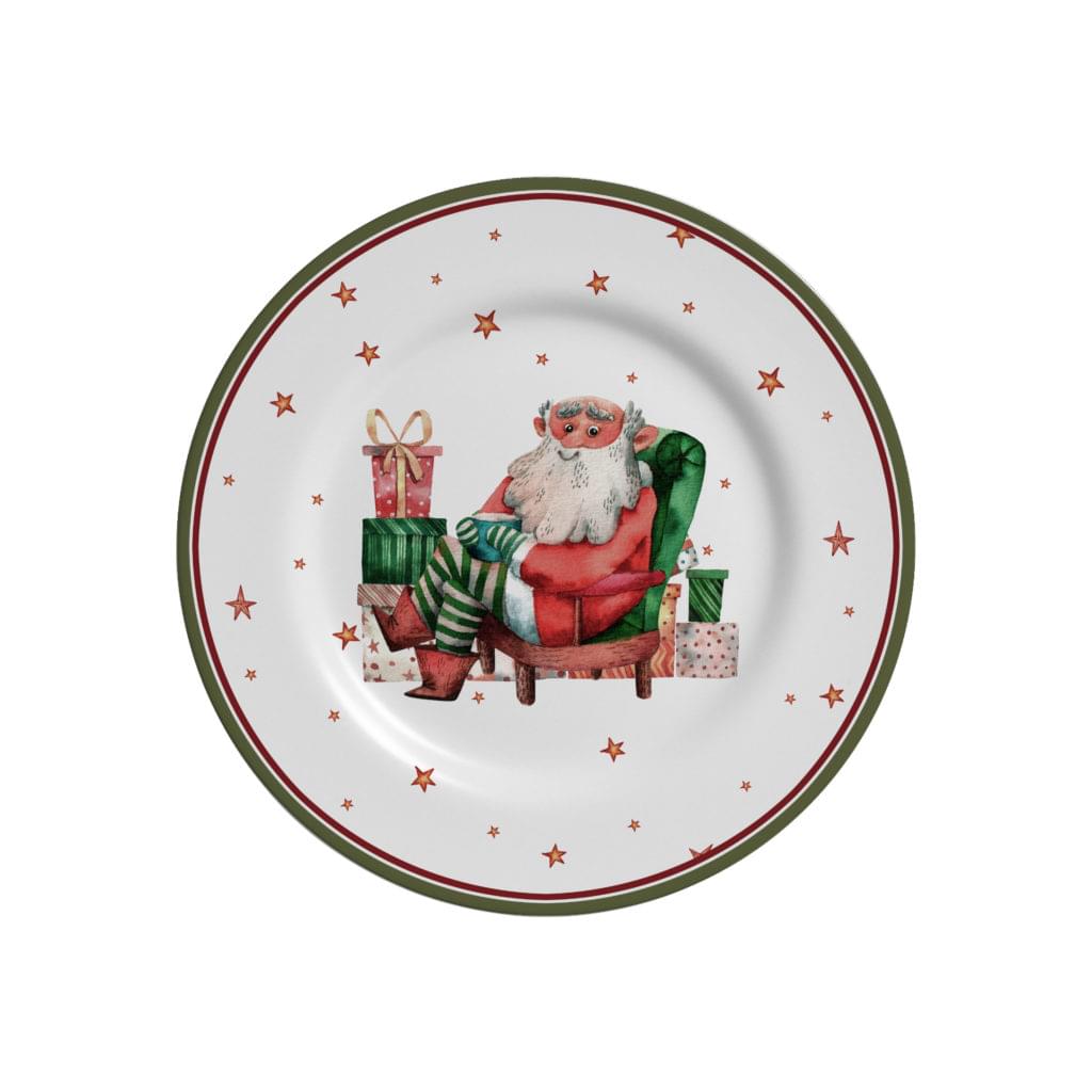 Prato Sobremesa Natal Father Christmas Acetinado 19,5cm - Ela Decora