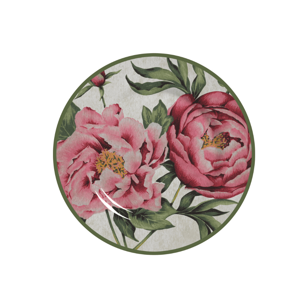 Prato Sobremesa Peônia Cerâmica - 20 cm - Ela Decora