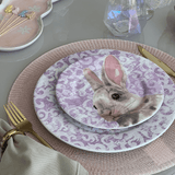 Prato Sobremesa Sweet Easter Pascoa Branco e Roxo - Ela Decora