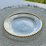 Prato Sobremesa Cristal com Borda Bolinha Dourada Pearl - 20 cm