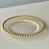 Prato Sobremesa Cristal com Borda Bolinha Dourada Pearl - 20 cm