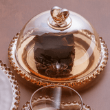 Queijeira com Tampa de Cristal Coração Âmbar Metalizado 19,5cm - Ela Decora