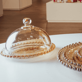 Queijeira com Tampa de Cristal Coração Âmbar Metalizado 19,5cm - Ela Decora