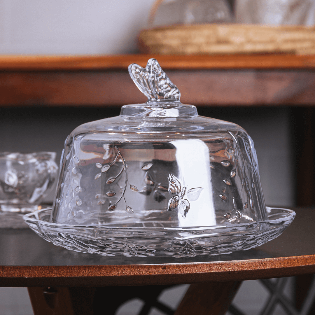 Queijeira com Tampa em Cristal Ecológico New Butterfly 19,5cm - Ela Decora