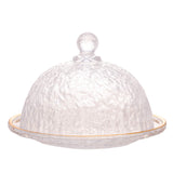 Queijeira Cristal de Chumbo Martelado Petra com Tampa e Borda Dourada 19,5cm - Ela Decora