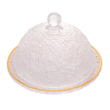 Queijeira Cristal de Chumbo Martelado Petra com Tampa e Borda Dourada 19,5cm - Ela Decora