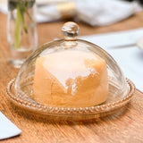 Queijeira Cristal Pearl Bolinha Âmbar - 20 cm - Ela Decora