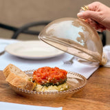 Queijeira Cristal Pearl Bolinha Âmbar - 20 cm - Ela Decora