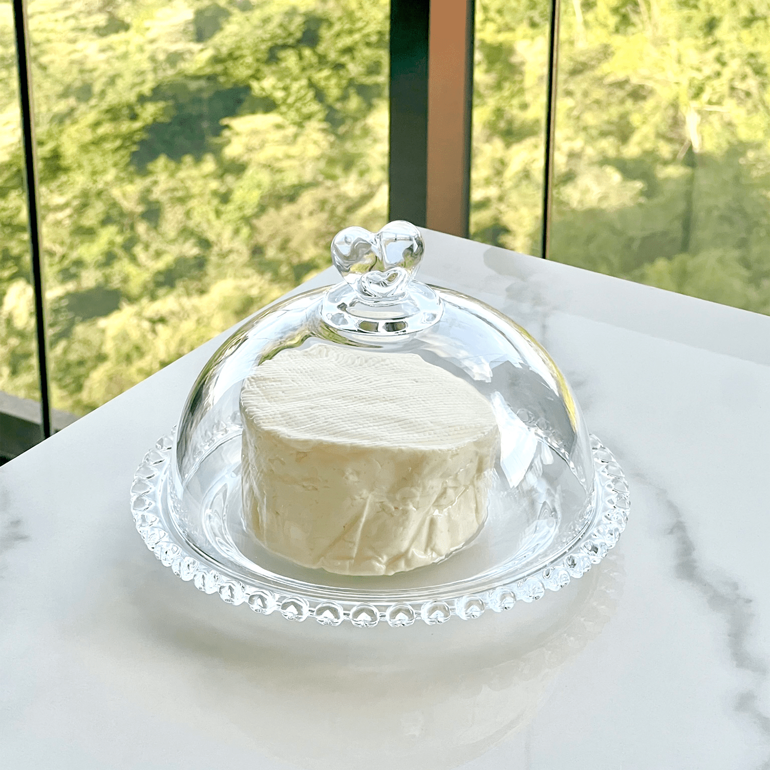 Queijeira de Cristal de Chumbo Tampa Coração 19,5 cm - Ela Decora