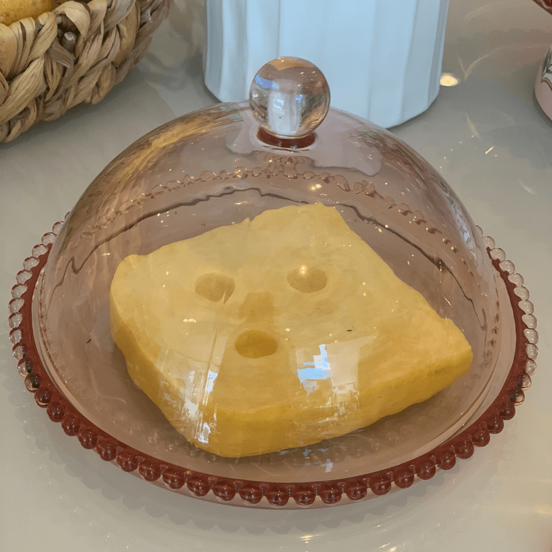 Queijeira de Cristal Pearl Bolinha Rosa - 20 cm - Ela Decora